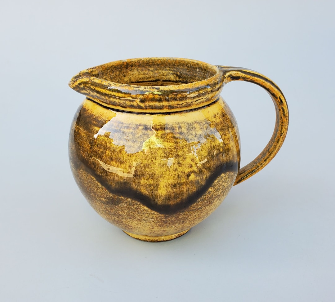 Herman Kahler Drip Glaze Pitcher Gold Glaze With Black Drip Etsy