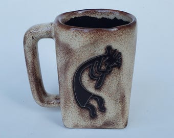 Mara Of Mexico Kokopelli Ceramic Coffee Mug - Mara of Mexico - Big Loop Handle Cup - Dancing Figures With Cactus Design - 12 Oz - 4.25&quot;