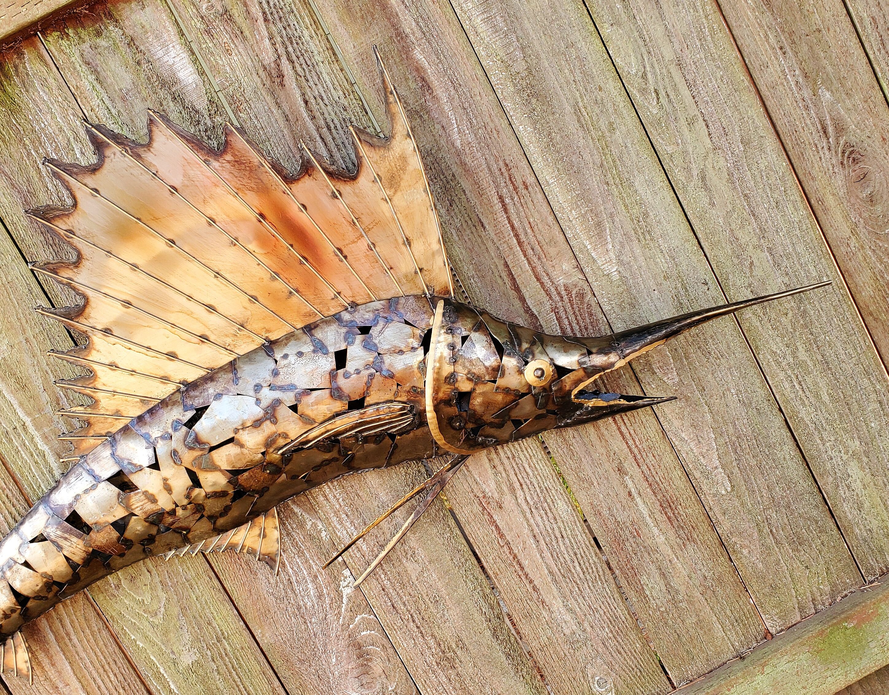 Mid Century Era Metal Sail Fish Metal Wall Sculpture - Large