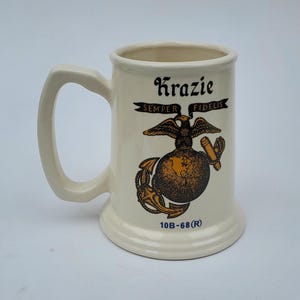 Vintage Semper Fidelis Marine Corp 10B-68 Batallion Ceramic Beer Stein - Buzzard Logo - Krazie - A and J Mug Company - Tankard Style - 5.75&quot;