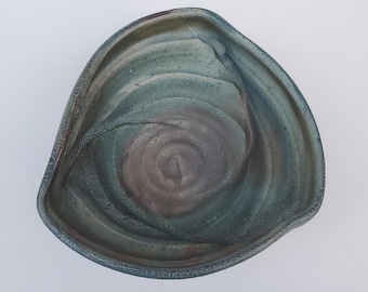 Gary Johnson Northwest Studio Pottery Raku Fired Bowl - Unique Distorted Design - Cle Elum WA Artist - 8"