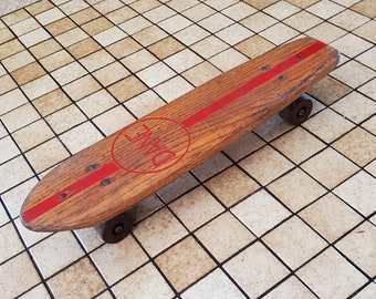 Vintage 1960's Era Roller Derby DANE Wooden Skateboard - Red Stripe - Old Long Beach California Skateboard - All Original - Solid Oak Board