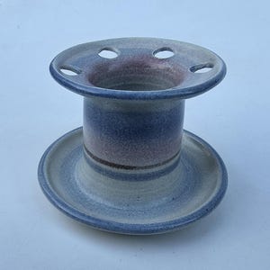 Jack Westlin Hand Decorated Studio Pottery Tooth Brush Holder - Northwest Tacoma Washington Studio Potter - Blue + Pink Pastel Tones