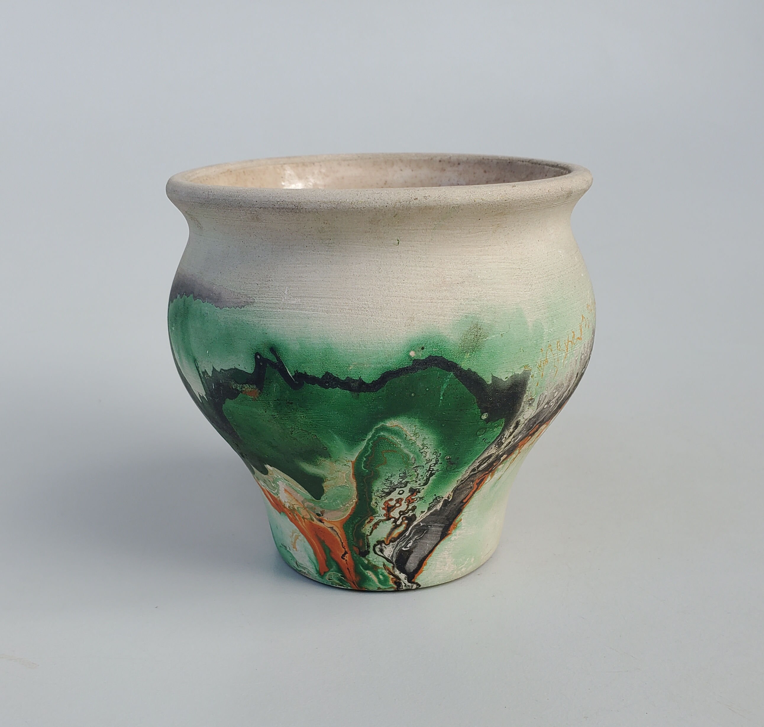 Nemadji Indian Style Swirl Art Pottery Vase - Orange and
