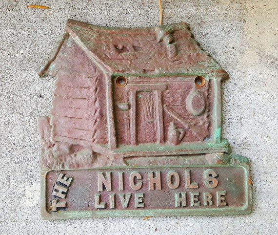 Vintage Metal Old Log Cabin Miners Shack House Name Plate The Etsy