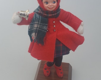 Simpich Christmas Character Doll - Brown Hair Bell Ringer Girl in Red Coat -  Colorado Springs Doll Maker - 7.5"