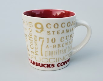 Starbucks Holiday Collector Coffee Mug - 12 Days of Christmas - Gold Graphics - Red Interior - 14 Ounces - Collectible Holiday Mug - 2008