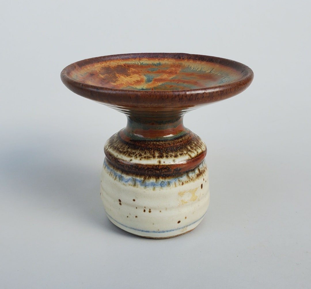 David Hough Oregon Studio Pottery Vase Flared Rim Design Brown Drip