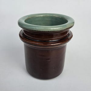 Red Wing Village Green Canister Utensil Pottery Crock Vase - Glossy Brown With Green Interior - Thick Vase - 6"