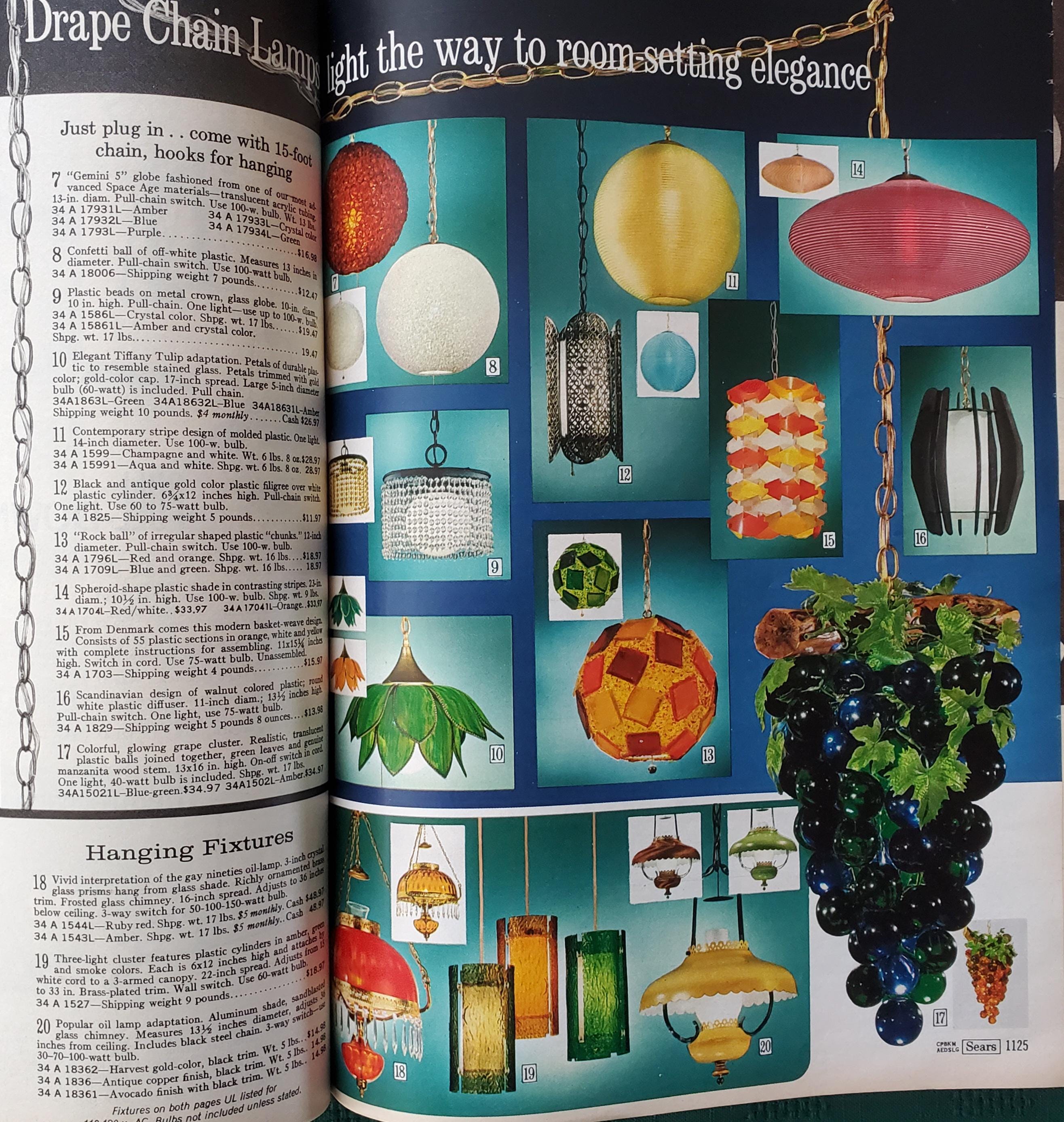 American  1960’s 雑誌 16冊セット インテリア Sears Summer Catalog 1969 Issue - Vintage Lucite Swag Lamps - Old