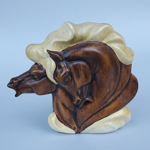 Vintage Treasure Craft Originals Double Stallion Horse Head Ceramic TV Lamp - Brown Glaze - White Crackle Glaze Mane - MCM Design - 9.5&quot;