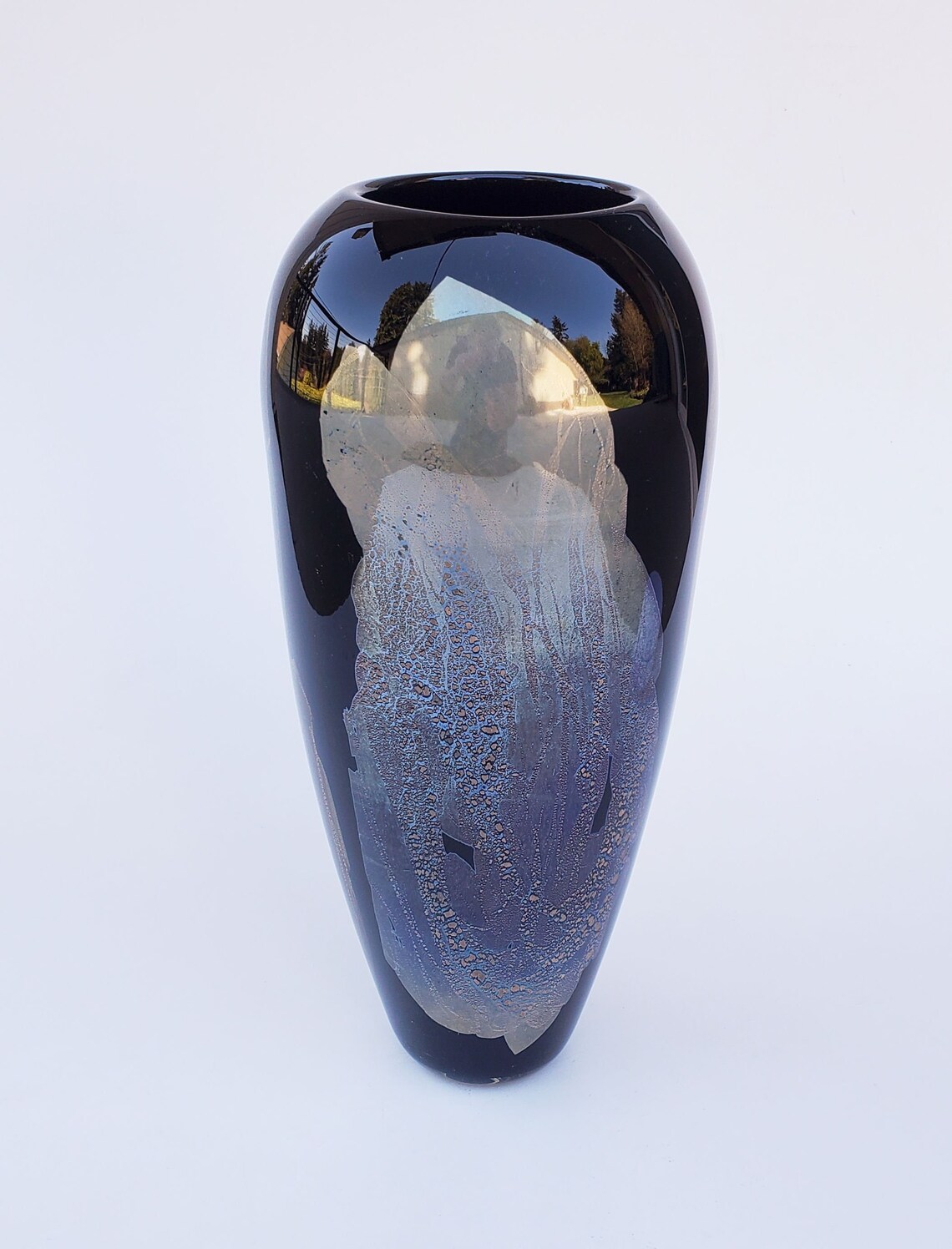 Dan Bergsma Northwest Art Glass Vase Large Hand Blown Black Etsy