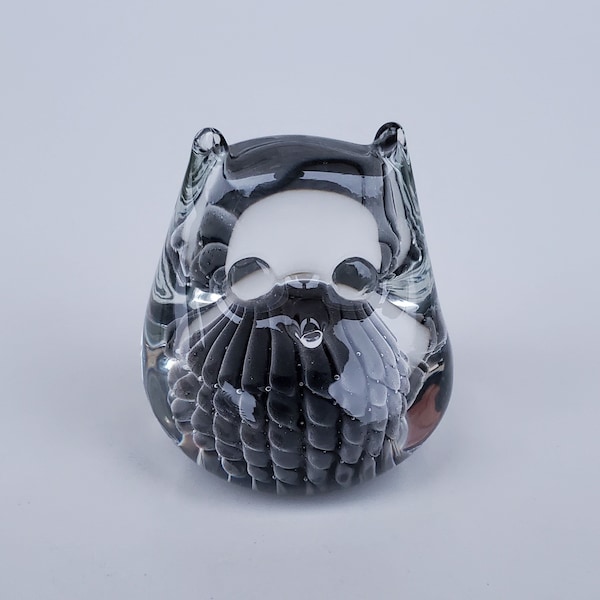 FM Konstglas Ronneby Sweden Art Glass Owl - Internal Gray Swirl Design - Swedish Art Glass Owl - MCM Hoot Owl Design