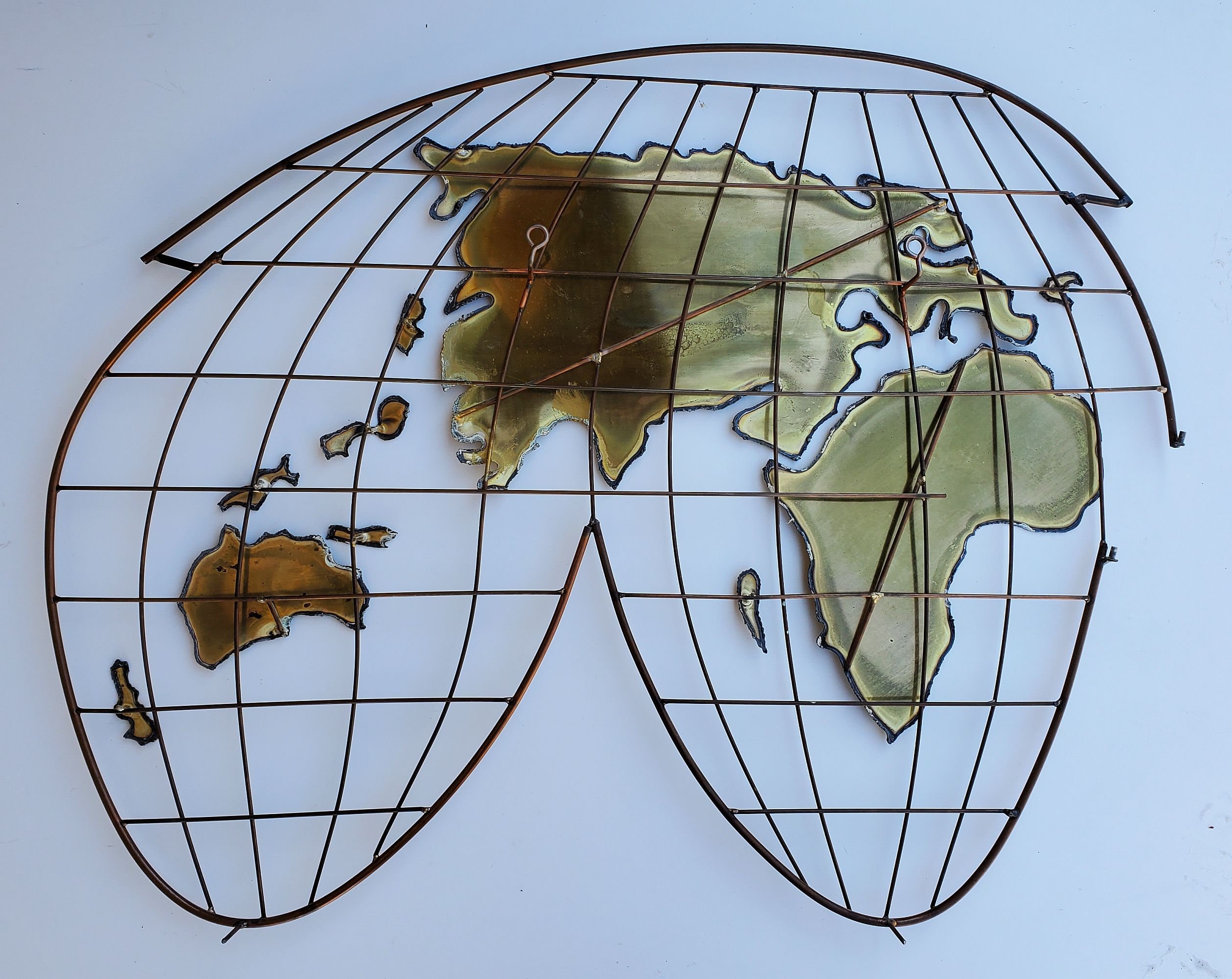 Curtis Jere 1981 Globe Hemisphere Brass Wall Sculpture Mid Curtis Jere 1981 Globe Hemisphere Brass Wall Sculpture Mid