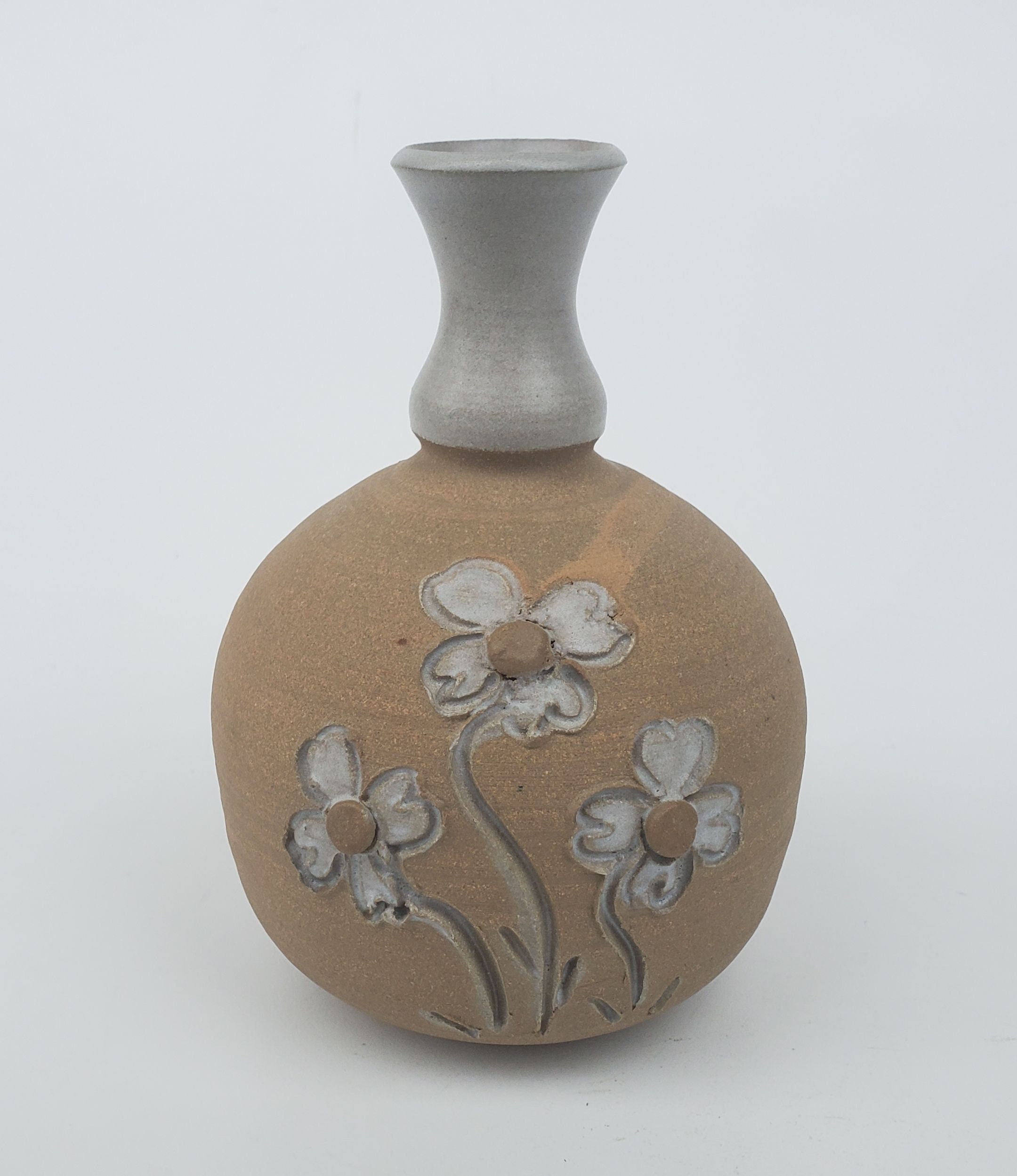 Andy Phibbs Northwest Studio Pottery Vase - Carved Flower Design