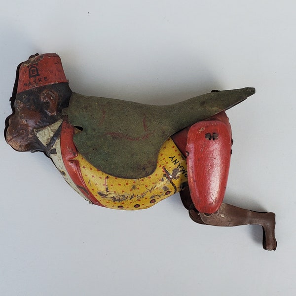 Antique Lehmann German Tin Toy Climbing Monkey - Tom 385 - German Tin Litho Design - Antique Toy Monkey For Parts