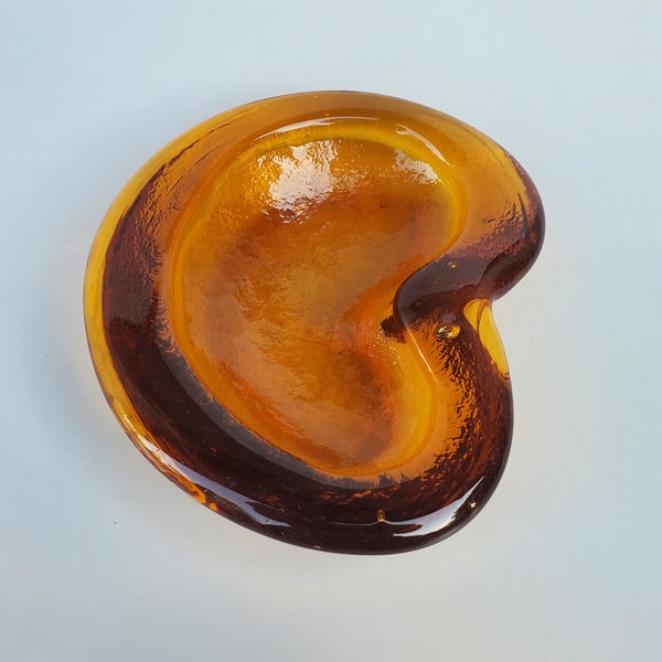 Blenko Heart Amber Cast Glass Bowl - Winslow Anderson - Shape 966 - Mid Century Style - Biomorphic Design - Milton West Virginia Glass