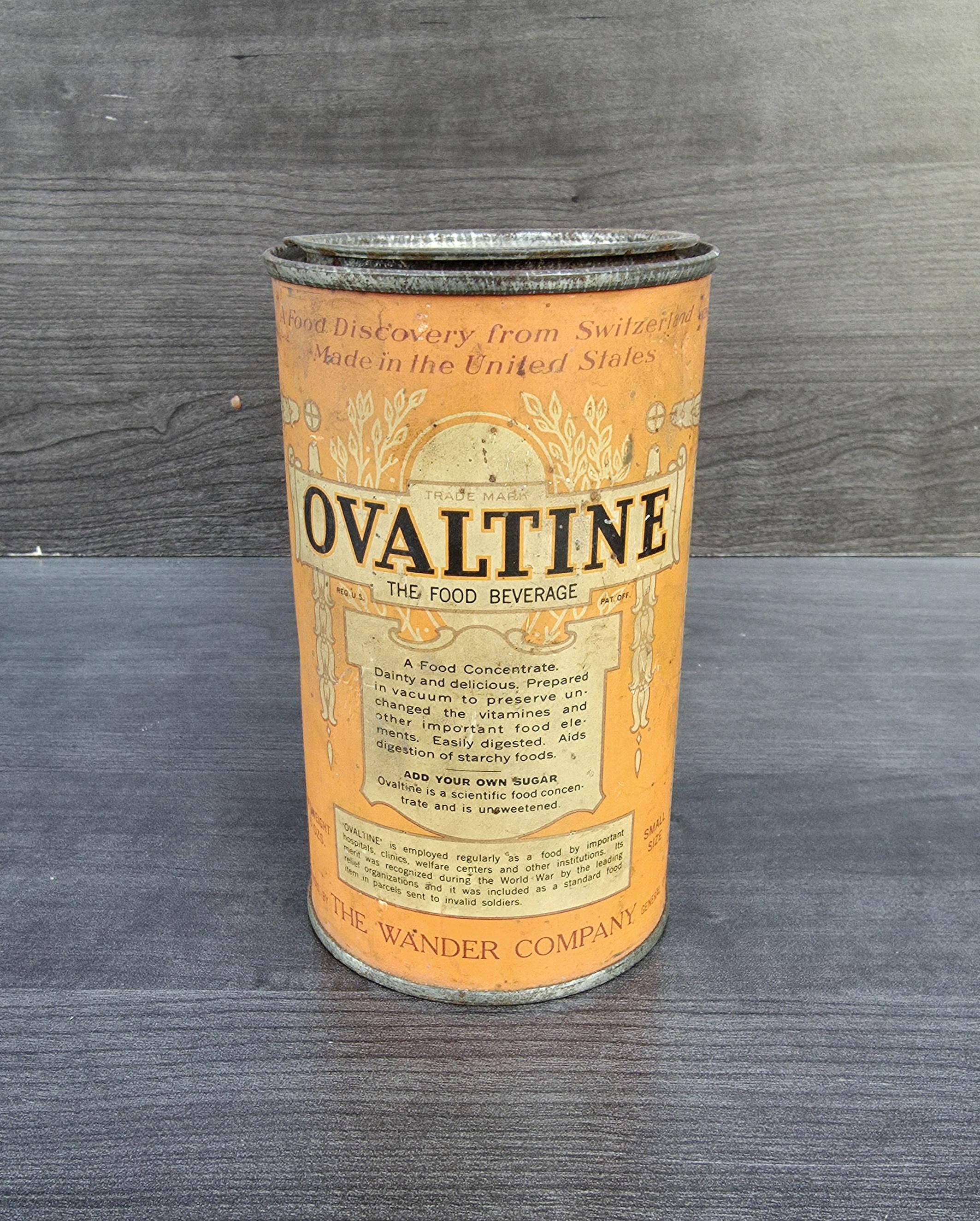 Antique Ovaltine Tin Can With Embossed Lid - 1921- 6 Ounce Tin