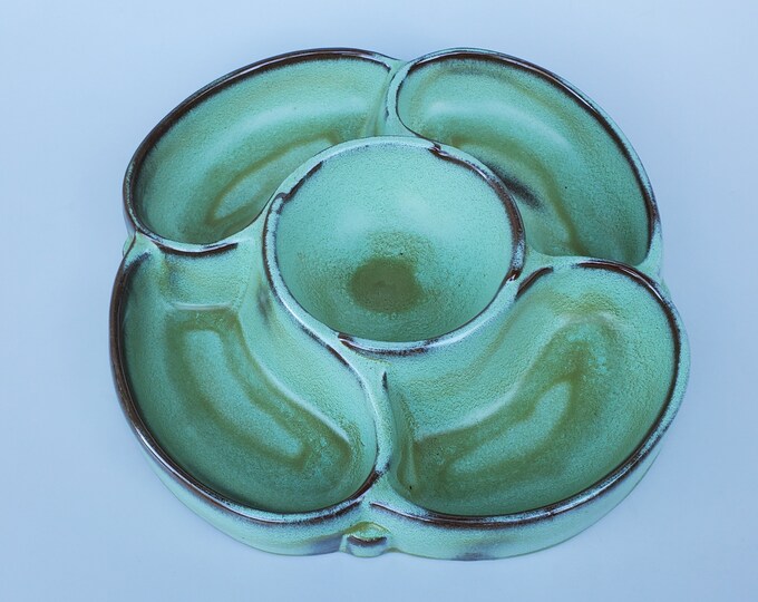 Frankoma Pottery Large Mid Century Style Lazy Susan Divided Condiment