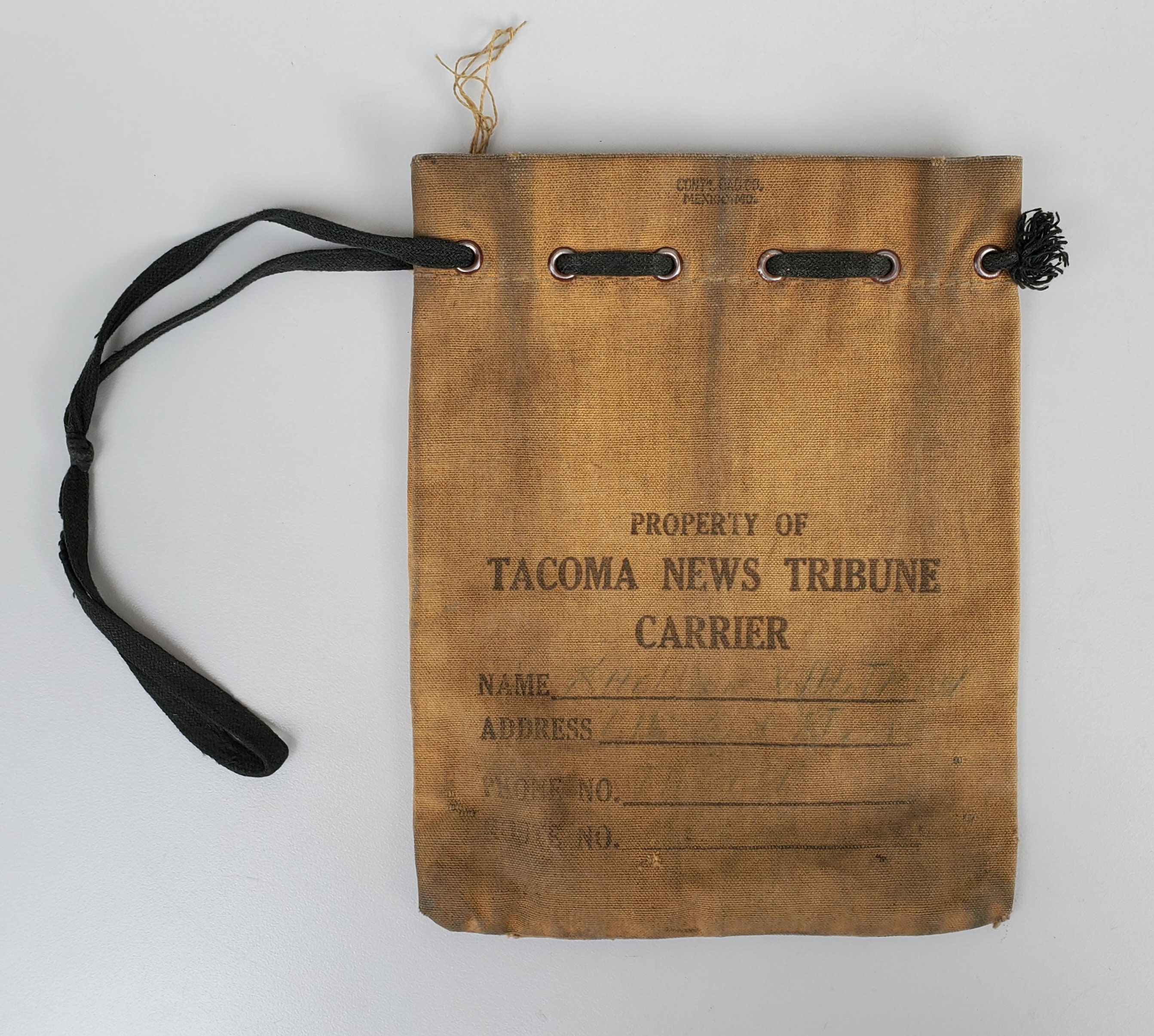 Vintage Tacoma News Tribune Carrier Money Bag - Draw String