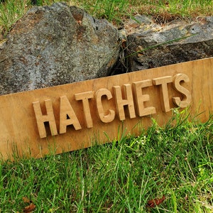 Vintage Hatchets Trade Show Collector Sign - Hand Crafted Wooden Hatchet Sign - Raised Letters - Unique Design - 21"