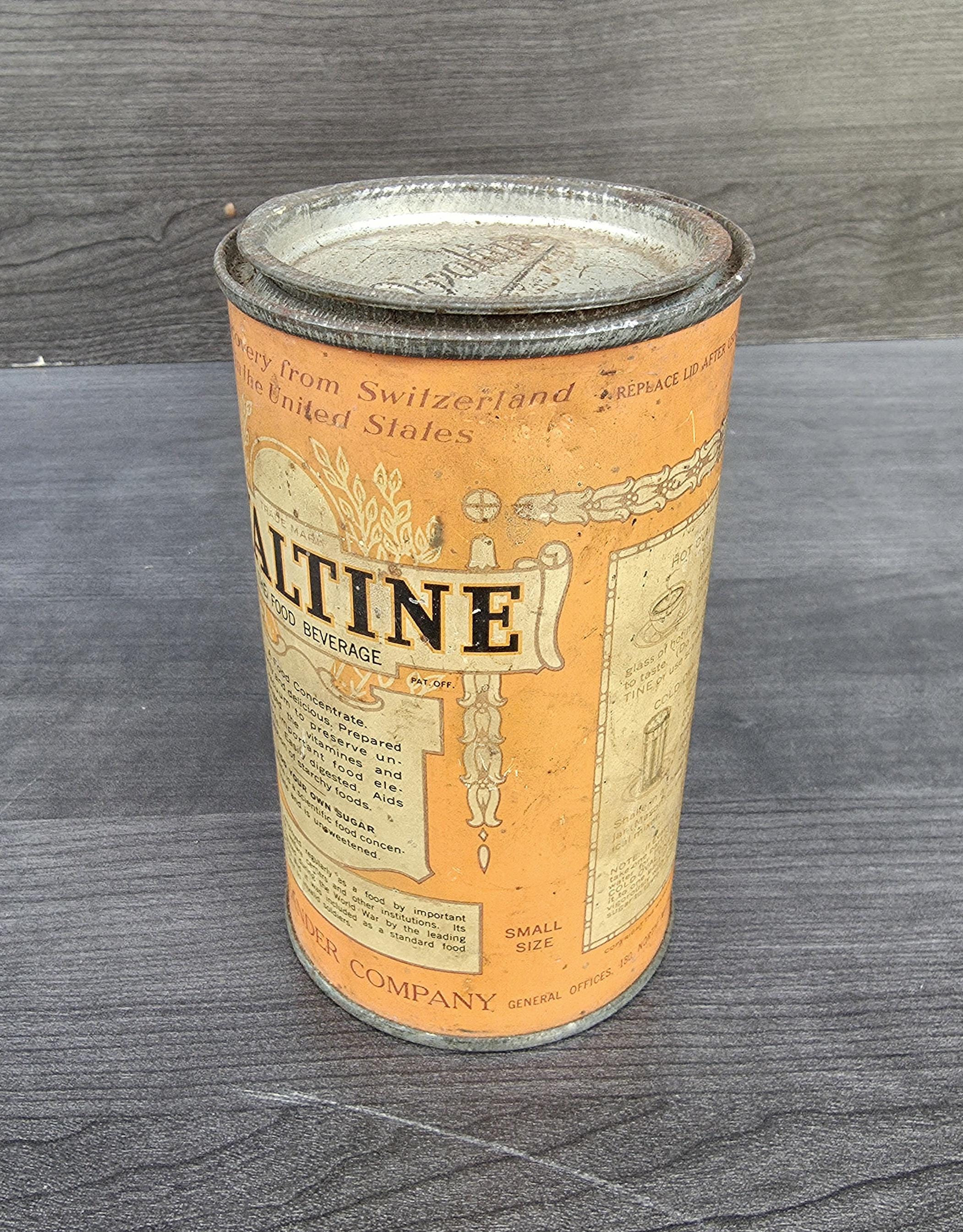 アンティーク缶セット Ovaltine, Epsom Salt, Premiu Antique Ovaltine Tin Can With Embossed Lid - 1921- 6 Ounce Tin