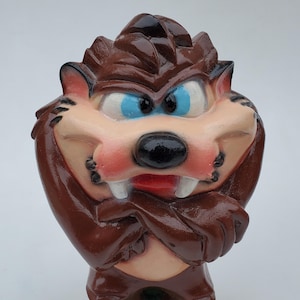 Vintage Tasmanian Devil Chalk Ware Statue Bank - Carnival Give Away - 1970&#39;s Era - Taz Coin Bank Figure - Made in Mexico - 10&quot;
