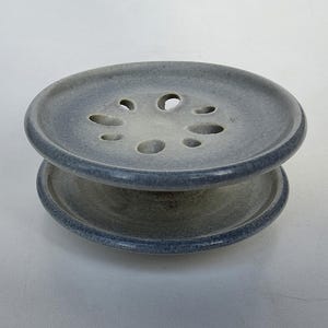 Jack Westlin Studio Pottery Bathroom Soap Holder - Northwest Tacoma Washington Studio Potter - Blue + Pink Pastel Tones - 5.5" Wide