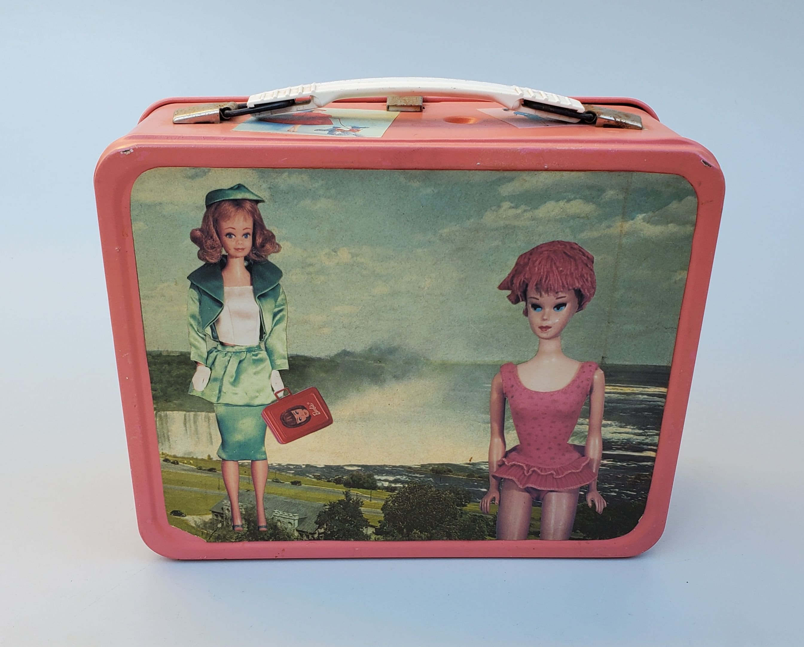 Novelty Barbie Doll Metal Lunch Box Pink With Barbie Collage Niagara Falls  Background Stewardess Outfit Cartoon Clips Unique 