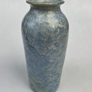 Jon Price Crystalline Pottery Vase - Blue And Gold Crystalline Glaze - Tall Slender Vase Form - 9"