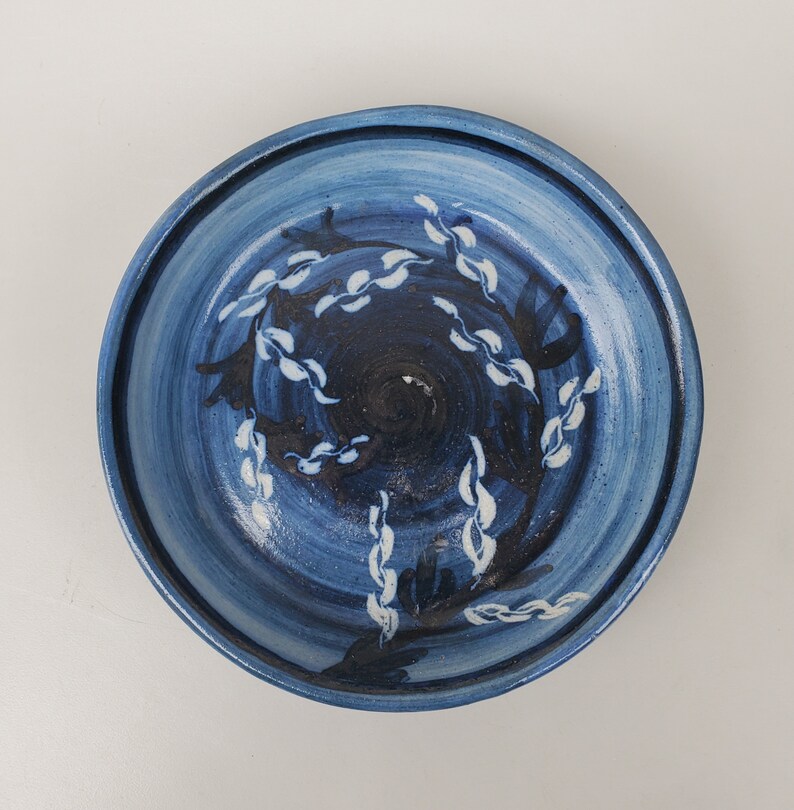Dorchester Pottery Hand Decorated Stoneware Blue Bowl - White Floral ...