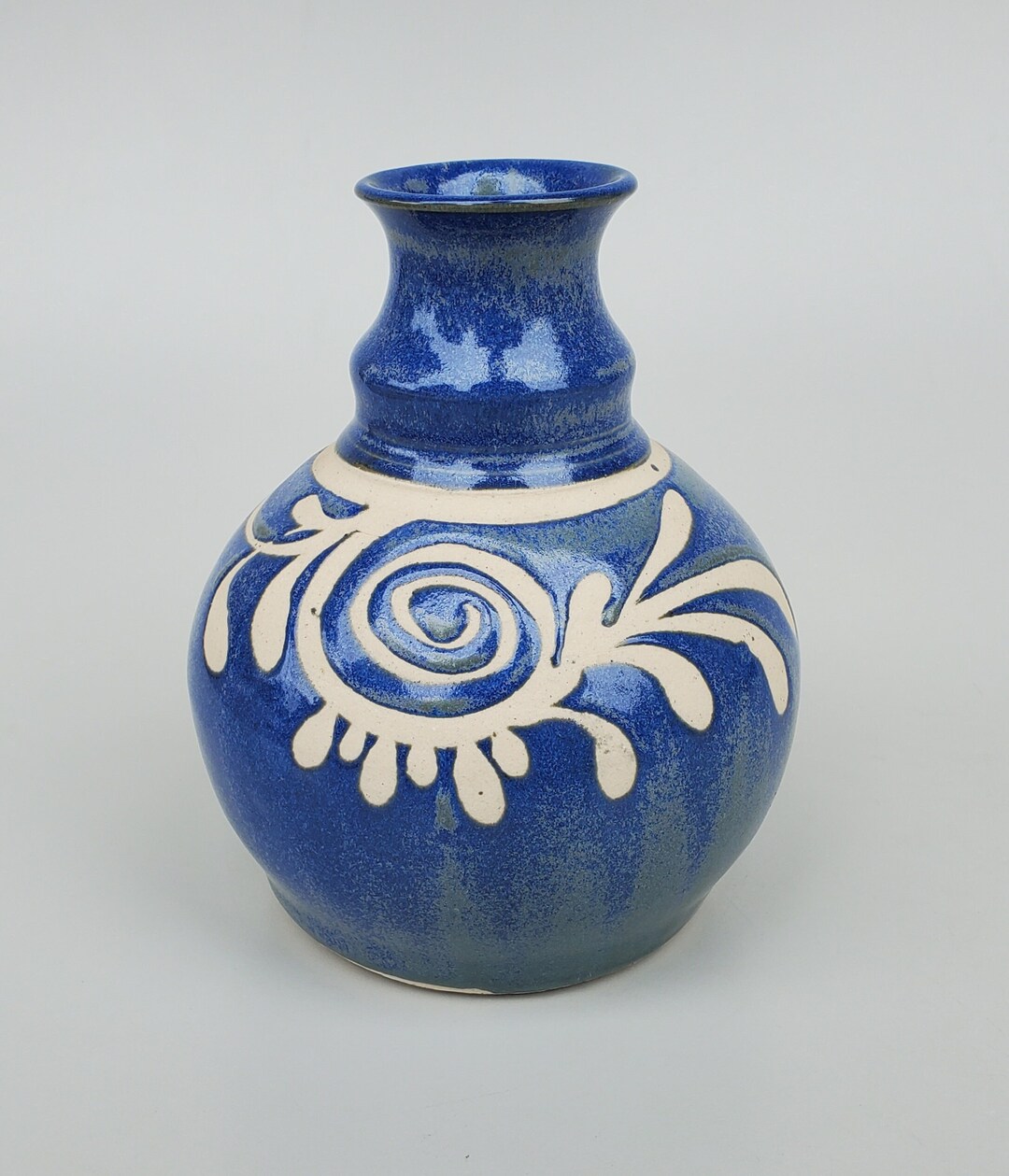 John Schulps California Studio Pottery Vase - Blue Glaze With Gray