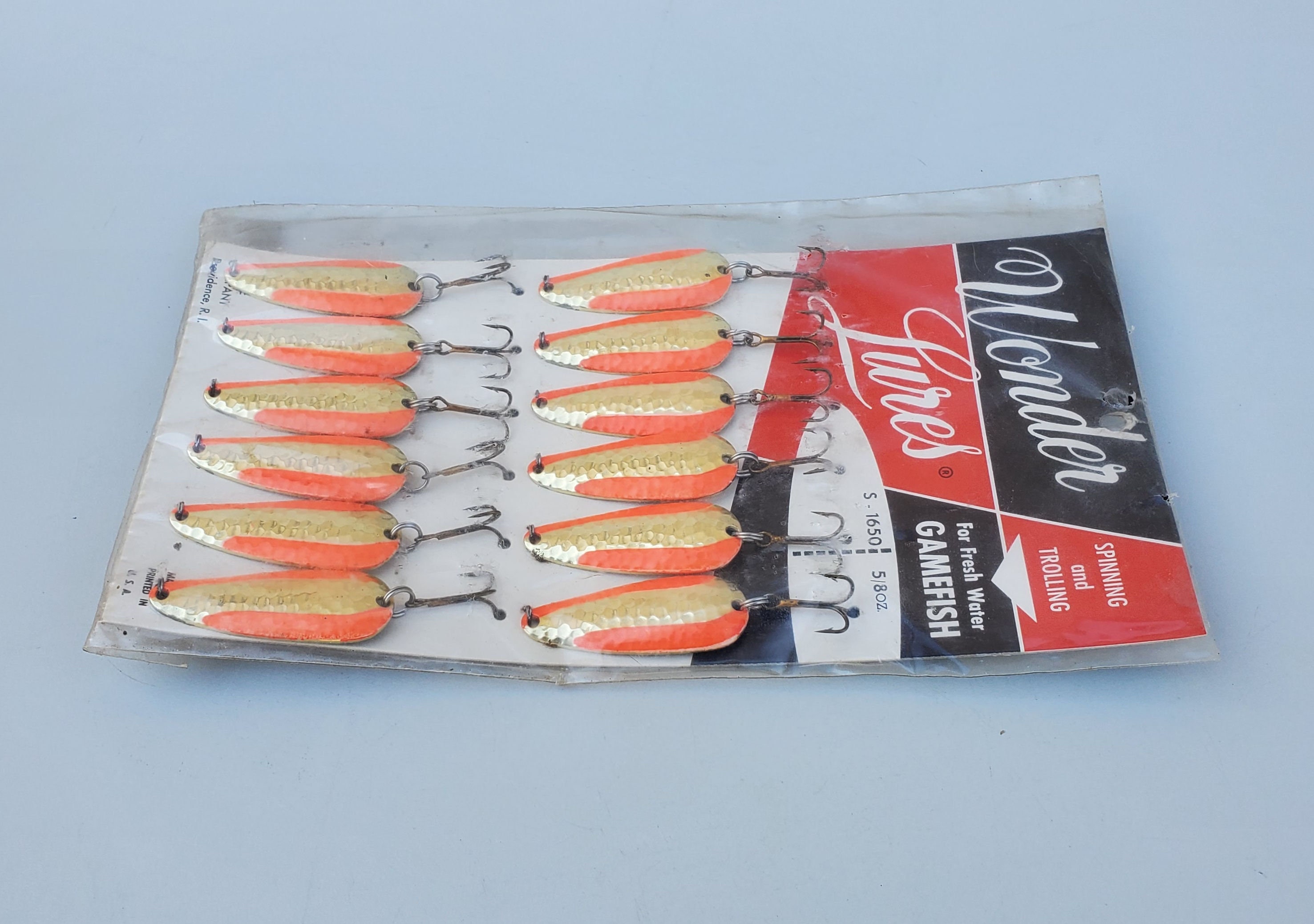 Vintage Wonder Lures Dealer Display Card Acme Tackle Co Orange and Brass  Hammered Finish 5/8 Ounce Lure Display 1970's Era Lures -  Hong Kong