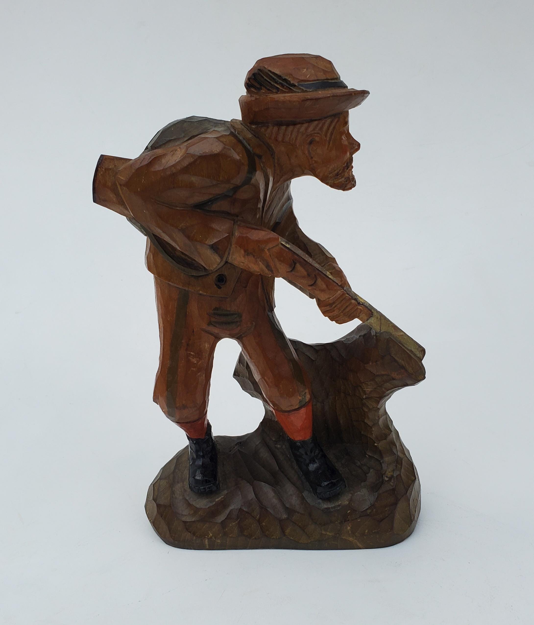 Vintage Anri Style Wooden Black Forest Carved Statue - Hunter on