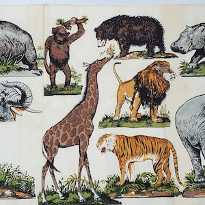Vintage Dennison Zoo Animal Print Crepe Paper - Giraffes - Elephants - Lions - Tiger - Hippo - Monkey - 20&quot; x 72&quot;
