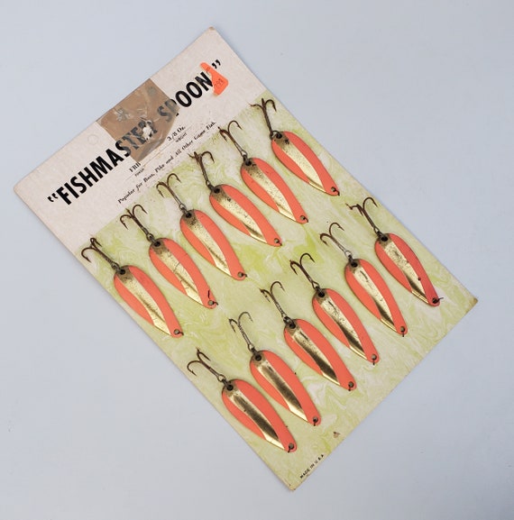 Fishmaster Spoons Vintage Lure Display Card Gold Spoon Lures With