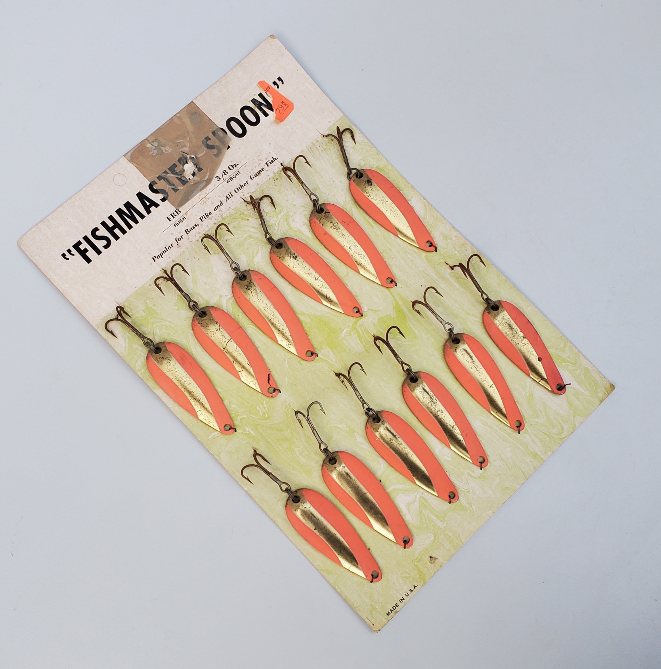 Fishmaster Spoons Vintage Lure Display Card Gold Spoon Lures With Double  Orange Stripes 3/8 Ounce Bass Pike Trout Spoons 