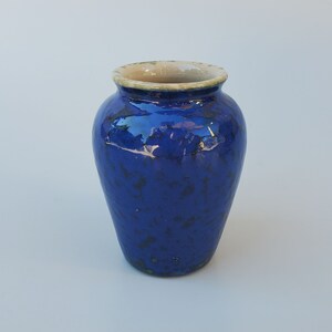 Devon Hovendens Art Pottery Vase - Great Britain - Blue Mottled Glaze - 4&quot; - English Pottery Vase - Mini Oil Jar Form