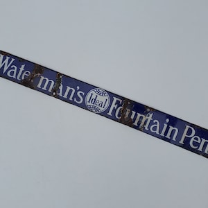 Antique Waterman&#39;s Ideal Fountain Pen Porcelain Advertising Sign - Old Store Advertising Sign - 18.5&quot; - Old Fountain Pen Sign