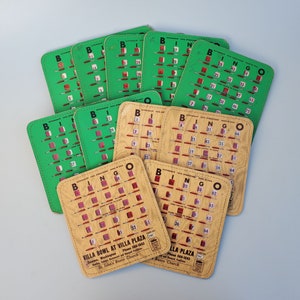 vintage Set of Auto Magic Bingo Cards - From Villa Bowl At Villa Plaza à Tacoma Washington - St John Bosco Church - 1970's Era