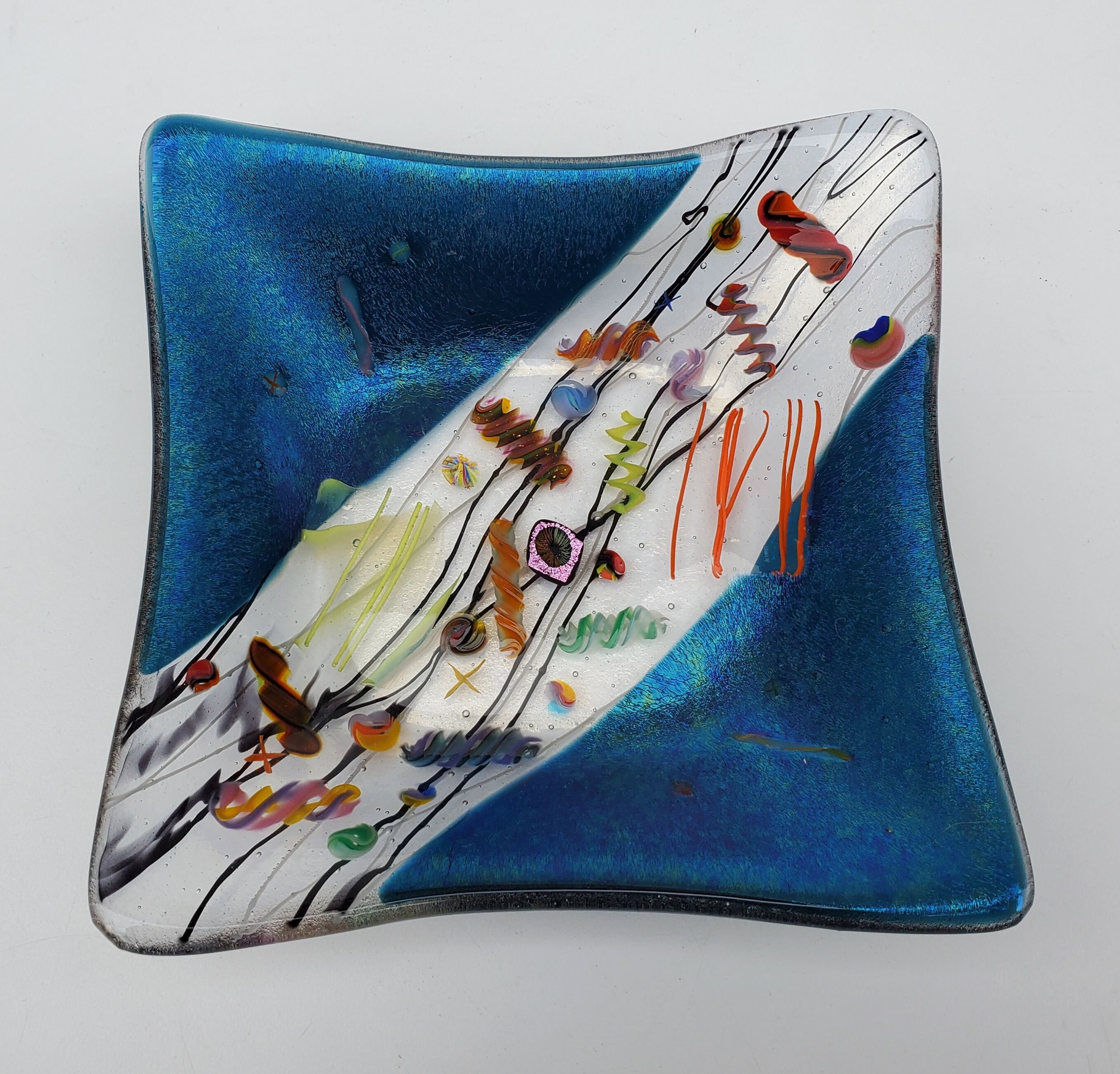 Kurt Mcvay Northwest Art Glass Blue Iridescent Fused  display picture 2