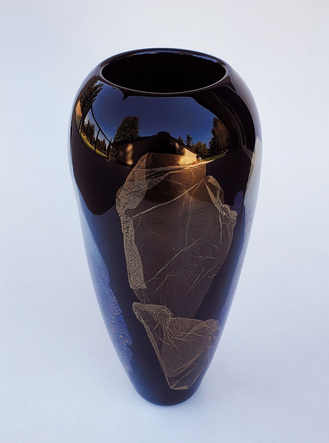 Dan Bergsma Northwest Art Glass Vase Large Hand Blown Black Etsy