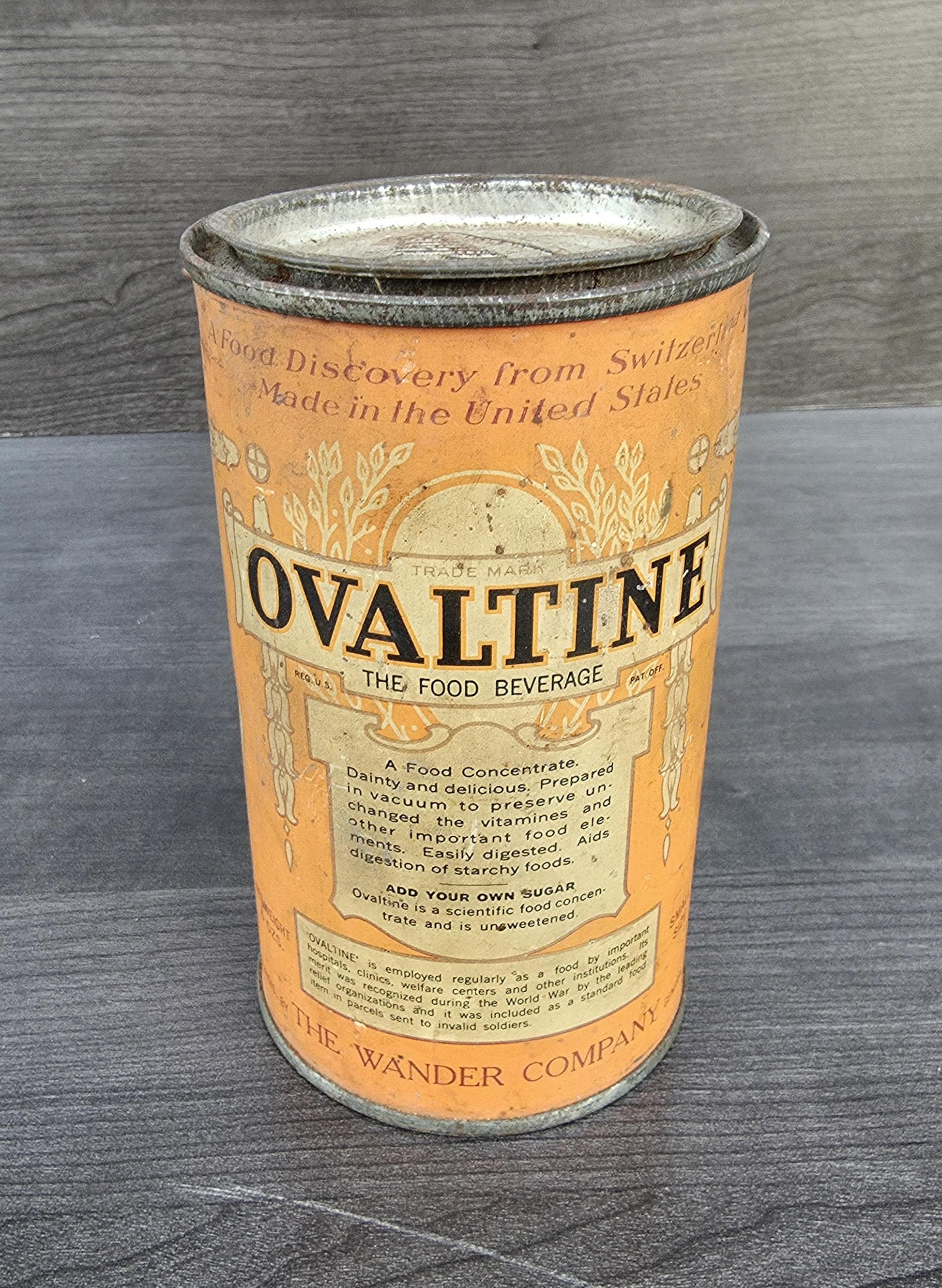 USA Antique NEWYORK BUCHANAN&LYALL TIN缶 Antique Ovaltine Tin Can With Embossed Lid - 1921- 6 Ounce Tin