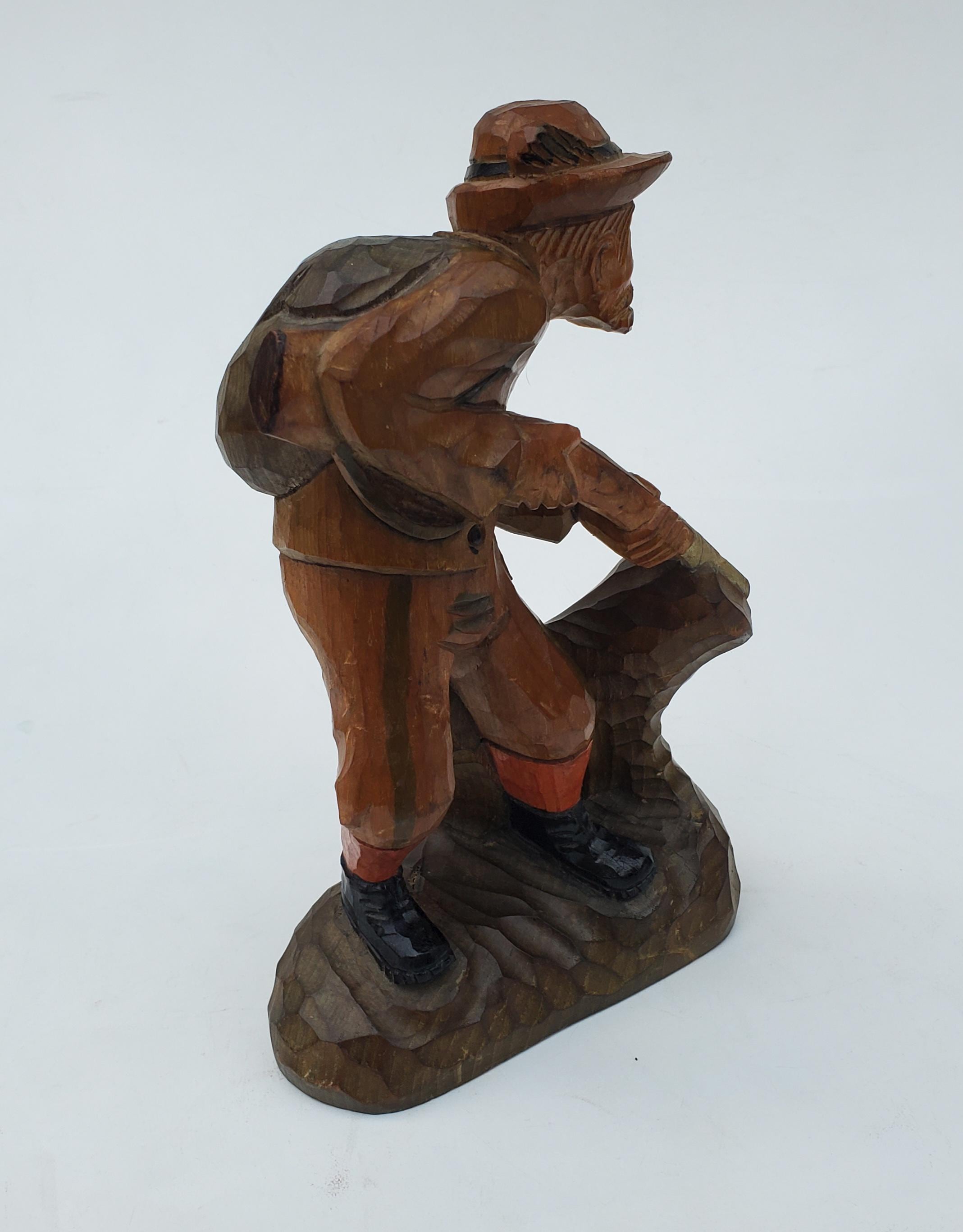 Vintage Anri Style Wooden Black Forest Carved Statue - Hunter on