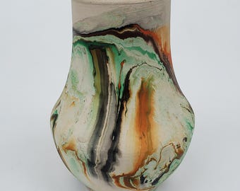 NEMADJI POTTERY ヴィンテージ　アメリカ マーブル Vintage Nemadji Pottery Vase: Brown Swirls, Indian Head