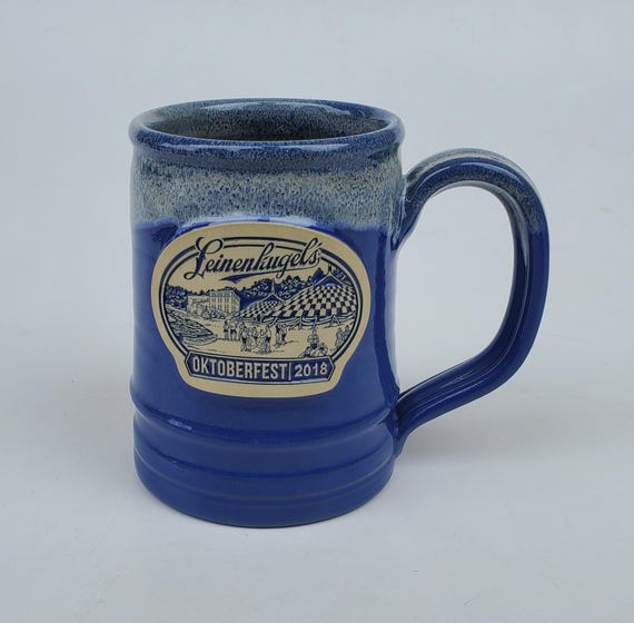 Leinenkugels Oktoberfest Beer Mug - Custom Made by Deneen Pottery - Big  Blue Handled Beer Mug - White Drip Glaze - Scenic Beer Garden Design - Etsy
