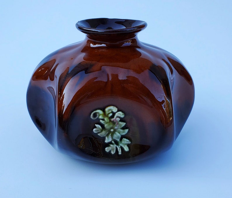 Weller Art Pottery Brown High Glaze Sprigged Art Pottery vase | Etsy