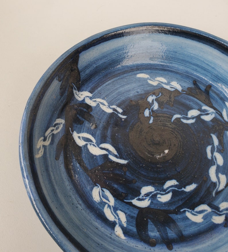 Dorchester Pottery Hand Decorated Stoneware Blue Bowl - White Floral ...