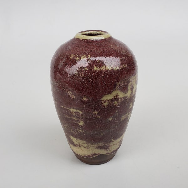 Ben Owen North Carolina Pottery Vase - Dark Chinese Red Glaze - Seagrove North Carolina - Beehive Vase Form - NC Folk Art Pottery - 5.75"