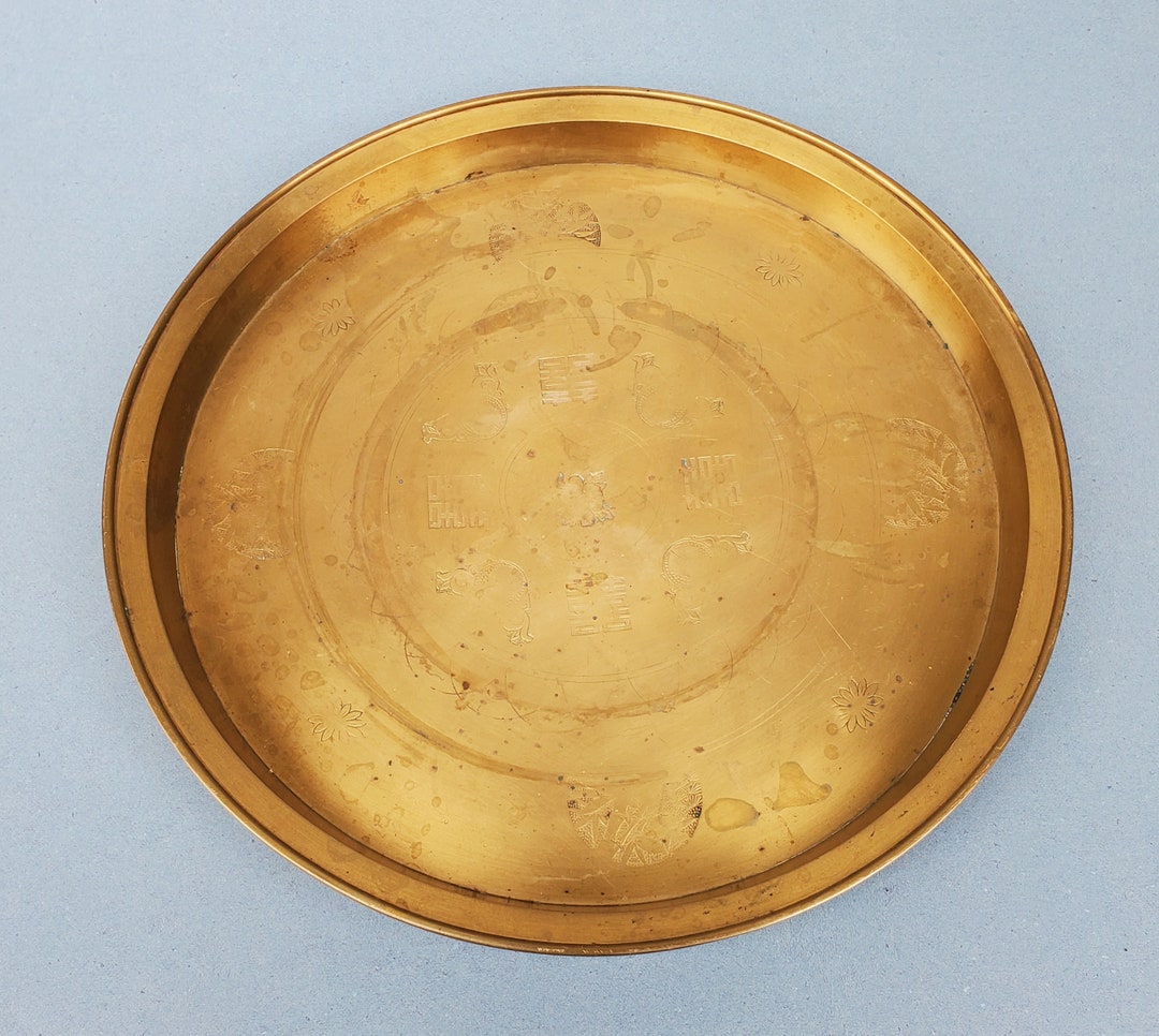 Vintage Korean Brass Serving Tray Made in Seoul Korea Stamped Asian
